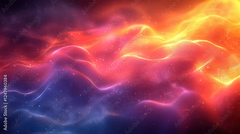 Poster a vibrant abstraction of colorful waves flowing seamlessly. the vivid reds, oranges, and blues creat