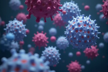 Fototapeta premium Artistic rendering of microscopic disease particles in a scientific setting