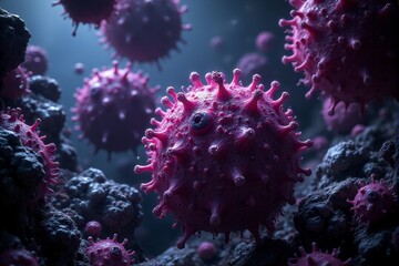 Obraz premium Conceptual futuristic rendering of a microscopic disease outbreak