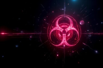 Fototapeta premium Conceptual futuristic medical biohazard symbol glowing in a digital space