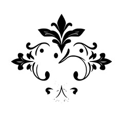 Symmetrical black and white ornamental design, floral arabesque on white background.
