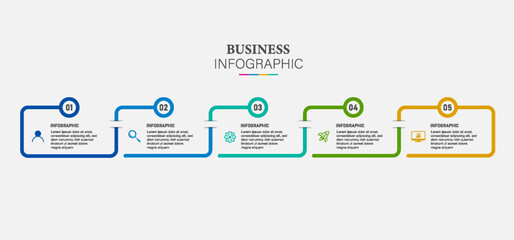 Thin line flat process . Business infographic with 5 options. Vector linear elements for presentation.