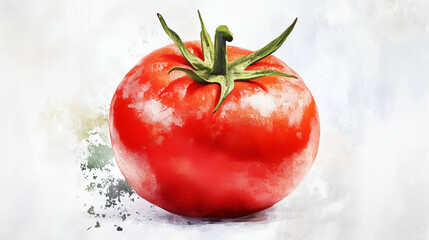 tomato on a white background in watercolor painting texture.