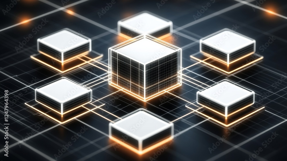 Aufkleber abstract digital cubes network futuristic technology blockchain data center server innovation