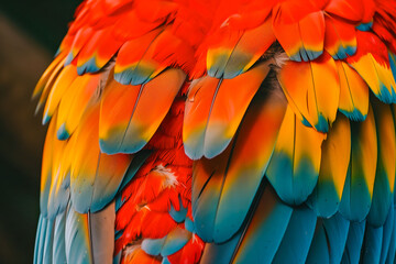 Obraz premium Close up of Scarlet macaw bird's feathers