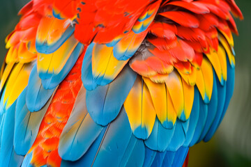Obraz premium Close up of Scarlet macaw bird's feathers