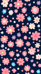 Colorful floral pattern with pink and blue flowers on dark background