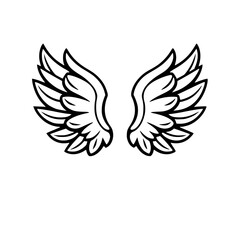 Black and white stylized image of two symmetrical wings, representing an angel's or bird's.