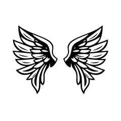 Obraz premium Simple symmetrical monochrome angel wings with a bold outline against a white background.