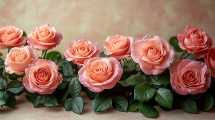 Lovely roses on a pastel beige background convey affection and create a Mother's Day concept with copy space.
