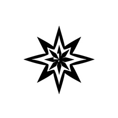 Obraz premium Black and white starburst abstract design, symmetrical with layered petals.