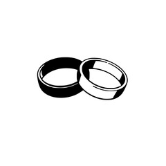 Simple wedding rings, illustration in black and white over white background.