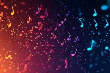 Colorful music notes falling, abstract background