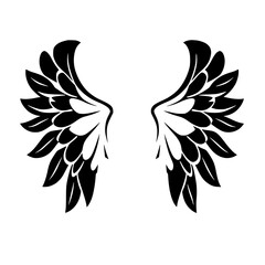 Stylized Black and White Angel Wing Silhouette on White Background.
