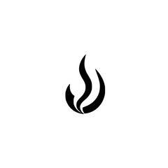Black flame-shaped logo on white background, minimalistic design, black and white, symbol, abstract, elegant.