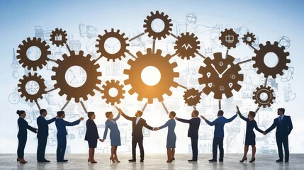 Teamwork Synergy Interlocking Gears Collaborative Business Success Global Network