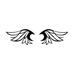 Black stylized wings outline, symmetrical graphic, white background, minimalist illustration, bold design.