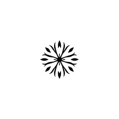 Fototapeta premium Monochrome minimalist symmetrical floral starburst design on a white background.