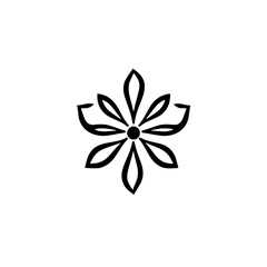 Simple black and white flower with a central dot, clean and elegant.