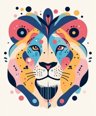 Fototapeta premium Colorful Abstract Lion Head Illustration with Geometric Patterns