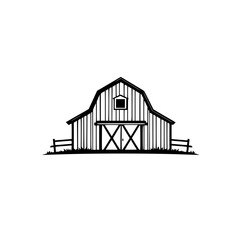 Black and white barn illustration of a rustic farm building, with a simplistic design. © MatandSterre