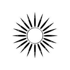 Black Sunburst: A clean minimalist illustration of a sun with spiky rays against a white background.