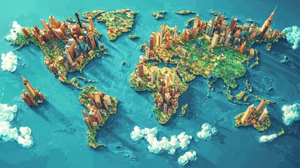 Global Metropolis: A stylized illustration of the world's major cities.