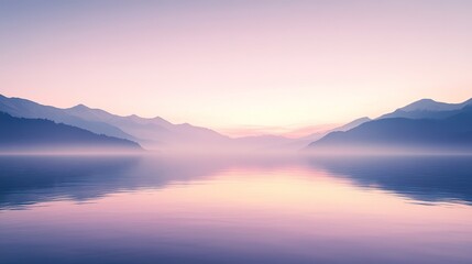 Obraz premium Serene Sunrise Over Misty Mountain Lake