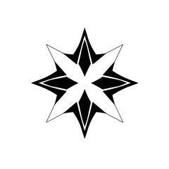 Obraz premium Black and white eight-pointed star emblem with alternating black and white pattern on a white background.