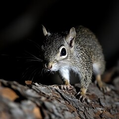Fototapeta premium Nocturnal squirrel on log at night