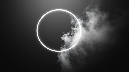 Neon Circle Frame in Smoky Dark Background