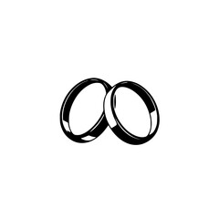 Two wedding rings intertwined, set against a stark white background, symbolizing unity, commitment, and enduring love.