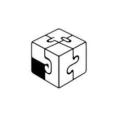 A cubical puzzle composed of four pieces, rendered in black lines on a white background.