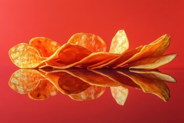 Crispy sweet potato chips arranged artfully. Perfect for food, snack, or healthy eating concepts.