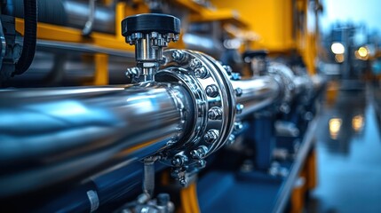 Obraz premium Close-up of industrial stainless steel pipe and valve.