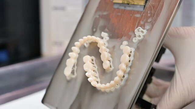 Take off the denture after 3D printer process