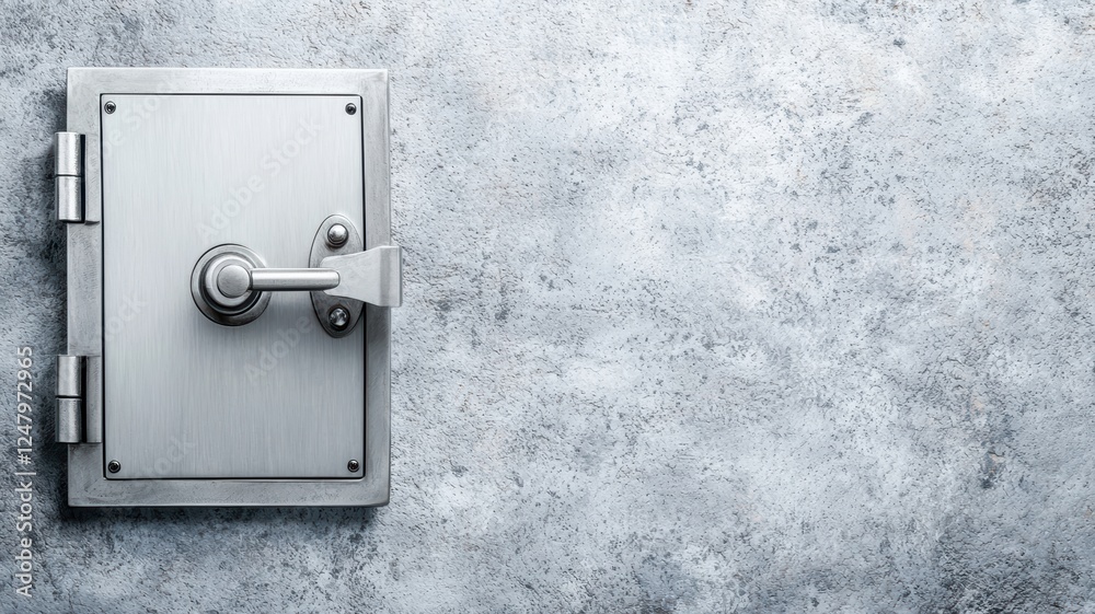 Poster advanced security data encryption system with metallic lock and concrete background