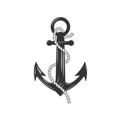 The sea anchor is wrapped with rope. Black and white vector illustration.