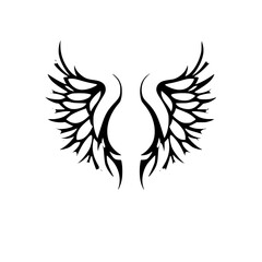 Fototapeta premium Black-and-White Angelic Wing Silhouette Against a White Background