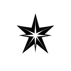 Starry black eight-pointed star, a minimal, sharp, graphic logo on a white background.