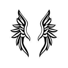 Obraz premium Black and white illustration of symmetrical stylized wings.