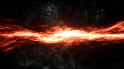 Fiery Cosmic Phenomenon: Streaks of intense red and white light cut through a dark celestial background filled with scattered stardust