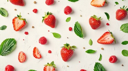 A single ripe strawberry with a vibrant red exterior,