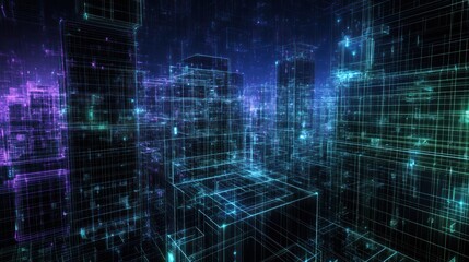 Obraz premium Futuristic Cityscape: Digital Blueprint of Urban Development and Innovation