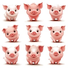 Cute pig illustrations various expressions