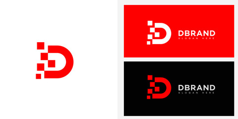 D Brand Logo Design Red Pixelated D Letter Branding