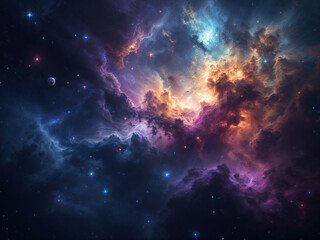 Fototapeta premium Vibrant nebula showcases celestial clouds illuminated with cosmic light and distant stars in deep space