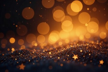Abstract gold bokeh, star glitter, glowing circles Copy space , gold, advertising