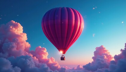 Naklejka premium Deep indigo sky, vibrant balloon ascends softly , indigo, peaceful