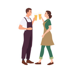 Obraz premium Couple share a cheerful toast with glasses of beer, camaraderie and celebration. Flat vector illustration isolated on white background